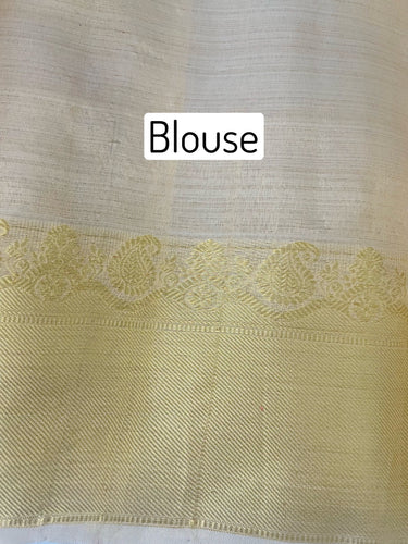 ShopNaya Exclusive | Metallic Brocade Kanchipuram Pure Silk Saree | Beige | Pure Gold Zari | Handwoven | Ships from California